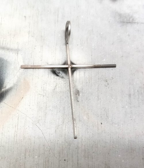 Judy Larson's Small Embellished Classic Cross - , Metalwork, Dapping, Dapping Jewelry, Tumbling, Tumble, Tumbling Jewelry, Butane Torch, Soldering, Solder, Use torch to connect arms